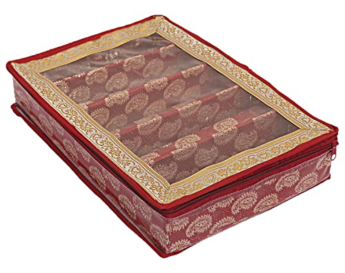 Image of Kuber Industries PVC Multipurpose Teardrop Pattern Laminated 5 Rod Bangle Box /Organizer /Case with Tranasparent Top (Red)-47KM0497