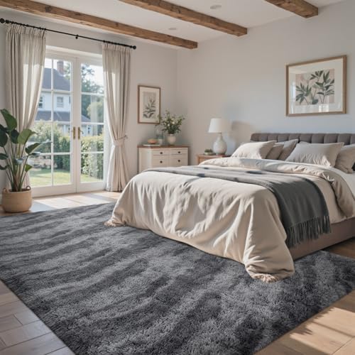 Tapete grande shag 5x7 ft para sala y dormitorio gris miniatura 3