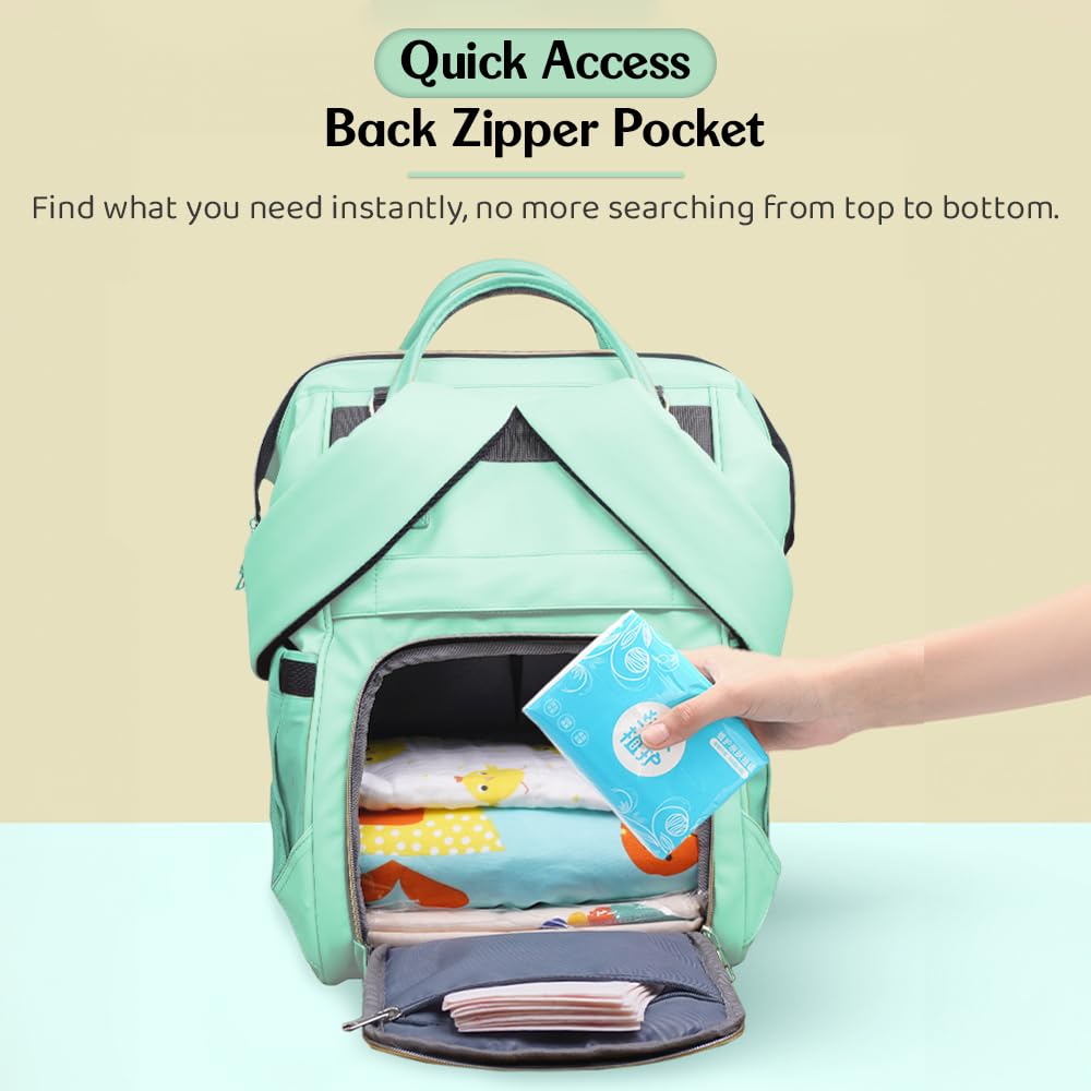 StarAndDaisy Diaper Bag for Mothers for Travel – 27L Lightweight Waterproof Leatherite Diaper Bag/Baby Bag for Mother Travel with 15 Multi-Purpose Pockets & Quick Access Diaper Pocket - Green 3