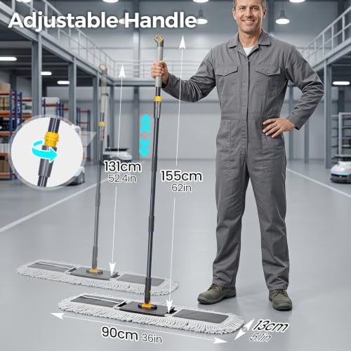 Image of MASTERTOP 36 inch Professional Industrial Dust Mop for Floor Cleaning, Heavy Duty Wet & Dry Commercial Mop,Large Flat Floor Mops with Telescopic 62'' Long Handle,Dust Broom for Hardwood,Tiles,Office