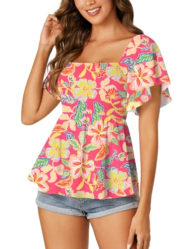 Image of LYANER Women's Square Neck Cute Peplum Top