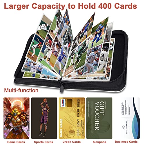 Baseball Card Binder 400 Pockets, Trading Card Binder Waterproof Sports Card Binder Album Card Holder With Sleeves -50 Removable Card Sleeves Collectible Fits For Baseball Cards, Football Sports Card #TOP4