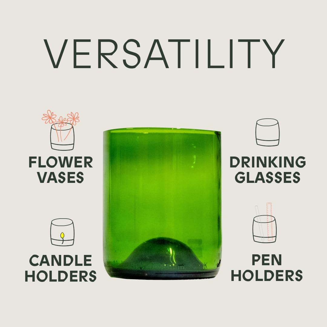 IWAS Upcycled Green Drinking Glasses | 250 ML | 8.45 OZ | Set of 6 | Sustainable Water Glass | Environmentally Friendly Dark Green Glassware - Image 4