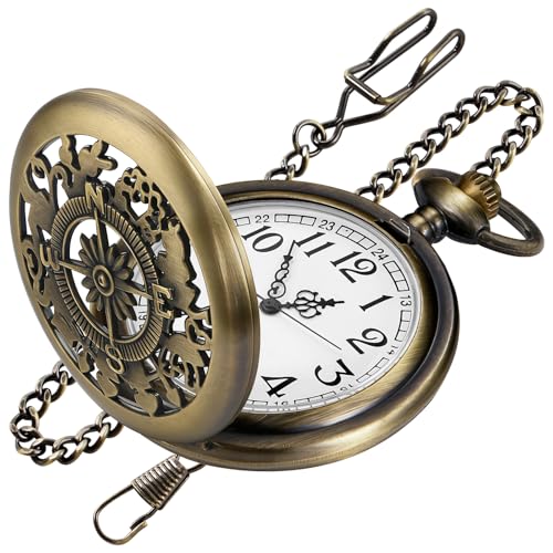 Image of Quartz Pocket Watch for Men, White Roman Digital Dial Pocket Watches for Men with Chain
