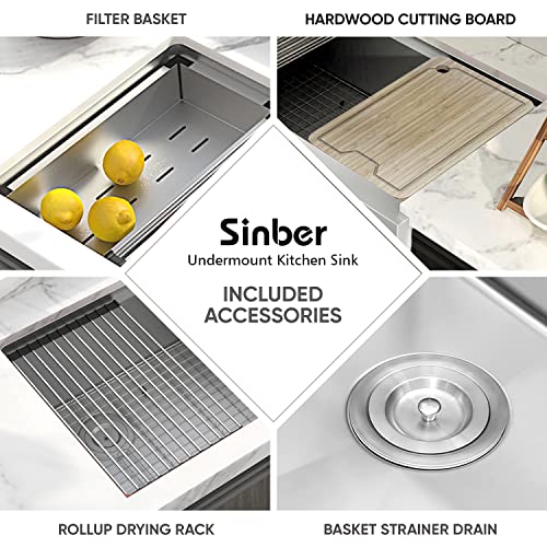 Sinber 32" X 19" X 10" Undermount Single Bowl Workstation Kitchen Sink With 16 Gauge 304 Stainless Steel Satin Finish 6 Accessories Kss0001S-Ok #TOP3