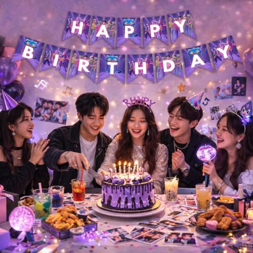 Image of Wanna Party Korean Pop Band Theme Birthday Banner - Korean Pop Party Decoration Banner for Kids, Teens & Fans | Stylish Birthday Backdrop for Celebration Party Supplies