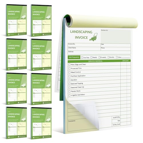 Harfesto Libro di ricevute professionale da giardino, per piccole imprese, 14 x 21,1 cm, 2 moduli per ordini di lavoro, senza carbonio, 400 set (8 libri), accessori per la cura del prato