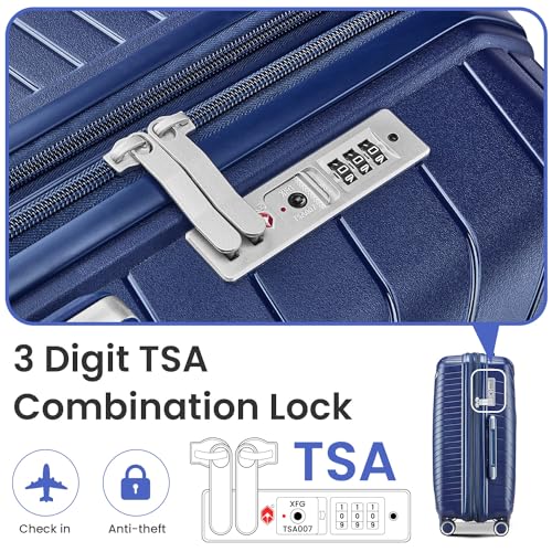 Luggage Sets 4 Piece(14/20/24/28), Expandable Lightweight Suitcase with 4 Double 360 Degrees Mute Spinner Wheels PP Materials Durable TSA Lock Travel Luggage Navy Blue3