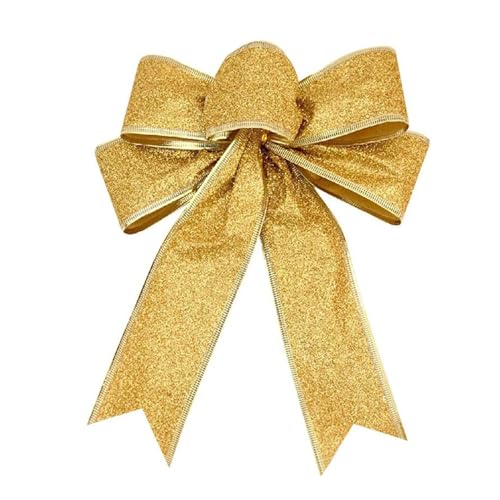 Dzrige Gold Glitter Christmas Bow Christmas Wreath Bow Large Xmas Tree Bowknot with Gold Edge for Christmas Tree Party Gift Present Xmas Decoration,7.87