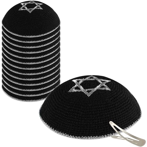 Image of Zion Judaica Quality Knit Kippahs Bulk Packs Knitted Kippot and Single Hand-Knit Kippas Kipa Clips Included