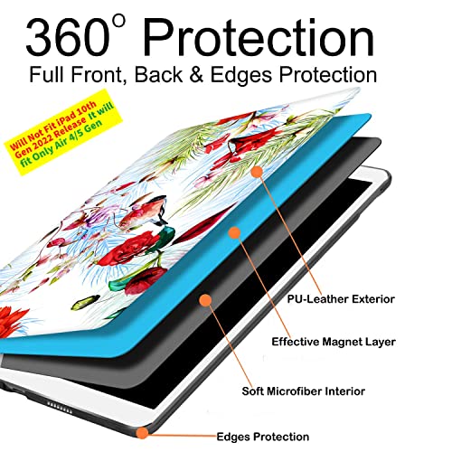 Image of DuraSafe Cases for iPad Air 5th 4th 6th 11th [ Air 11 /6 2024 /5 2022 /4 2020 ] A2588 A2316 MYFQ2HN /A MYFN2HN /A MYFQ2HN /A UltraPrinted Smart PU Leather Flip Folio Book Cover - Birds & Flowers