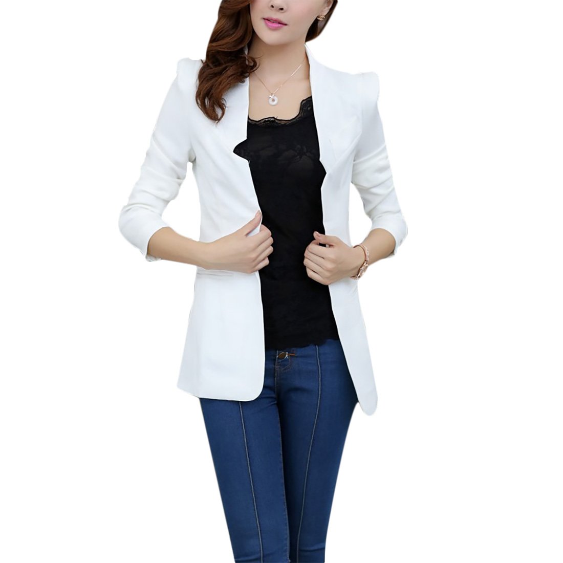 Womens Long Sleeve Cardigan Blazer Jacket Suits Coat Outerwear Medium White