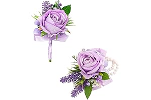Purple Corsage and Boutonniere Set for Wedding and Evening Events
