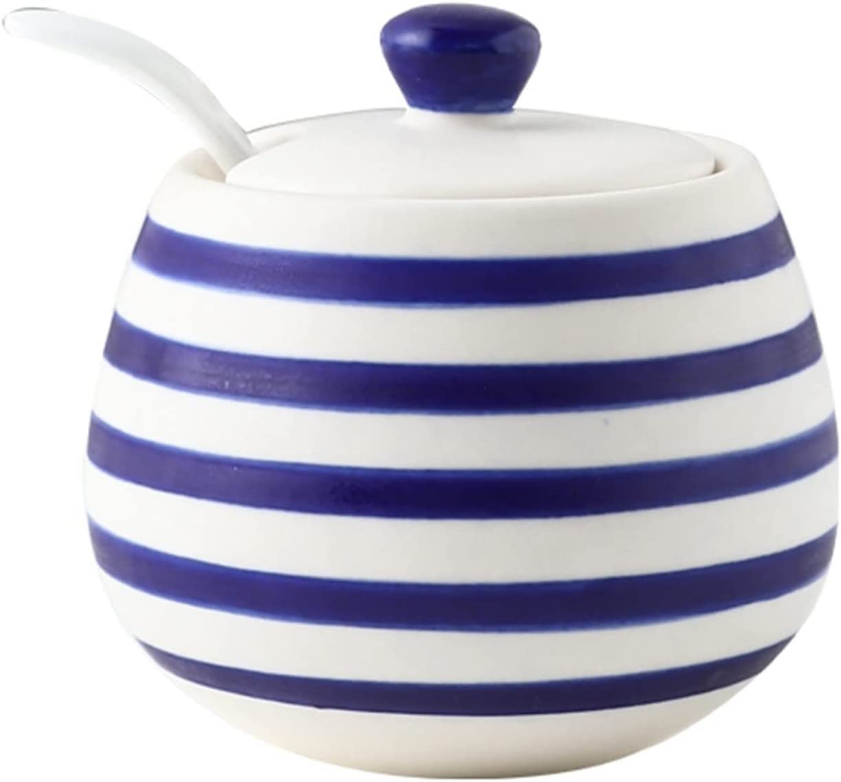 Azucarero de cerámica, jarra for crema, azucarero de rayas azules con tapa, azucarero for decoración de cocina, recipiente for azúcar, tarro for especias, azul 3-1 (color: Blauw, tamaño: talla única)
