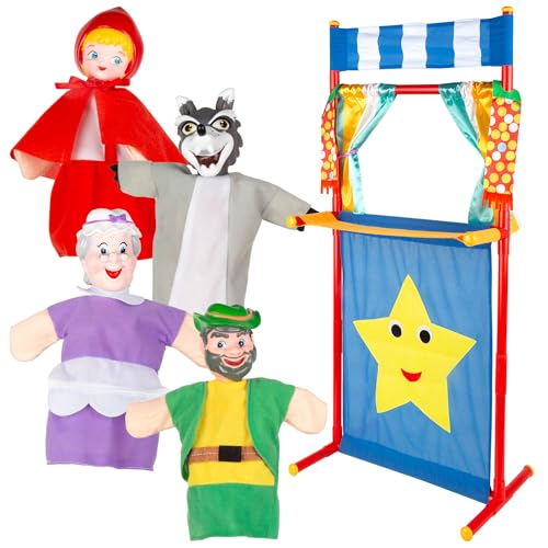 ColorBaby Cucu Show Set Teatro Marionetas Caperucita Roja, 4 títeres Personajes 25 cm del Cuento, Materiales Suaves y Seguros, Juguetes Infantil, para Jugar en Grupo o Pasar Tiempo en Familia (39170)