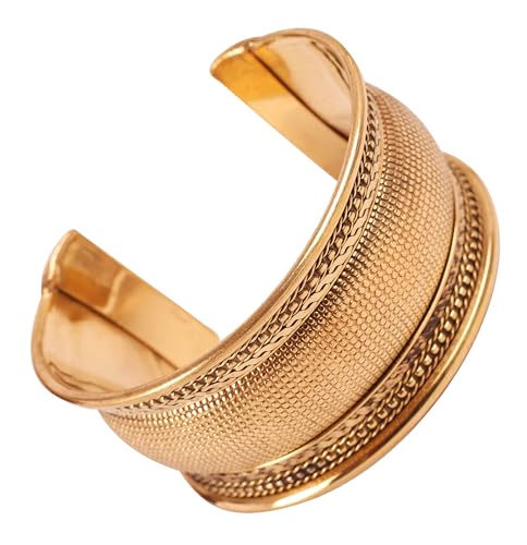 Image of Touchstone Indian Bollywood Desire Brass Base Exotic Workmanship Free Size Cuff Bracelet in Antique Gold Or White Or Copper Tone for Women.