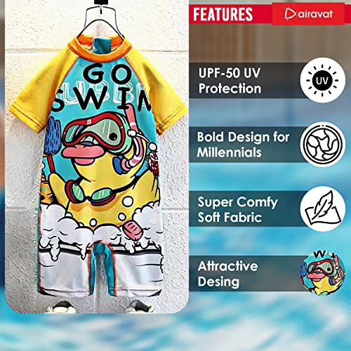 Image of AIRAVAT Children Swimsuit Set, 1513 Printed Kids Bathing Suit Swimwear, Half Sleeves 1 Piece Swimming Wear for Kids, Swimming Costume for Kids