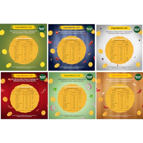Image of Beyond Snack Nendran Kerala Banana Chips | Combo pack (Original Salted, Desi Masala , Salt and Pepper,Peri Peri, Sour Cream Onion Parsley, Hot and Sweet Chilli )| Thin Crunchy Crispy Snack |600g (100g*6packs)
