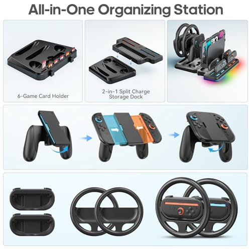 Switch 2 Accessories, Charging Dock & Storage Organization for Grips & Steering Wheels for Mario Game, Dockable Cover, Screen Protector, Nintendo Switch 2 Accessories Bundle Case, ALL-IN-1 Carry Case by Gersker - Image 6