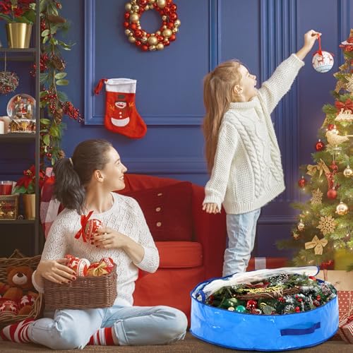 Aliceset 4 Pack Wreath Storage Containers, Ornament Garland Wreath Storage Bags with Handle Zipper Decorative Storages Box for Winter Valentine Wreaths(24 x 24 x 7.8 Inch,Blue) by Aliceset - Image 7