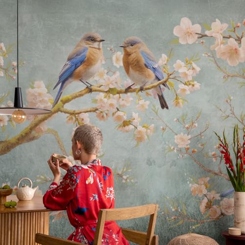 Papier peint oiseaux printaniers pour salon et chambre à coucher