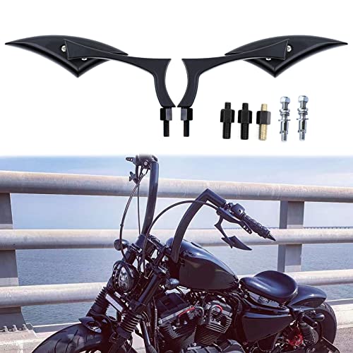 Image of 8mm 10mm Black Motorcycle Rearview Side Mirrors Blade Compatible with Harley Sportster Custom Iron 883 Road King Street Softail Electra Glide