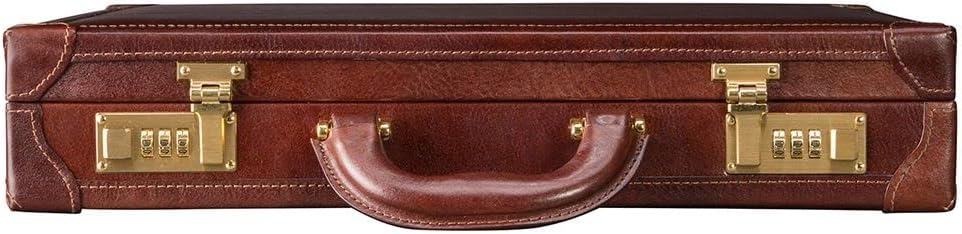 Maxwell Scott - Mens Luxury Leather Slim Square Briefcase Box Attaché Case with Luxury Suede Lining - The Scanno - Tan