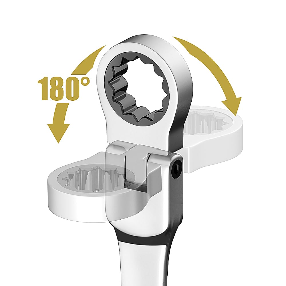 Llaves Fijas Con Carraca Juego de llaves de trinquete de cabeza flexible, 1 Uds., llaves universales de acero de 6-24mm for herramientas manuales de reparación de automóviles Llave Carraca(17mm)