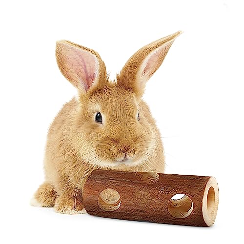SunGrow Rabbit Log Chew, 8 Inches, Fresh Lumber Contemporary Textured Design 2-in-1 Hay Feeder and Molar Bunny Log Chew Teeth Care Toy, for Chinchilla, Hamster, Guinea Pig, Gerbils, Small Animals