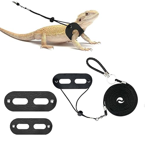 Bearded Dragon Leash and Harness Set,Lizard Leash Bearded Dragon，3 Size Pack Adjustable Small Animal Harness for Reptile and Small Pet(Upgraded Black) 3 Size Pack Upgraded Black