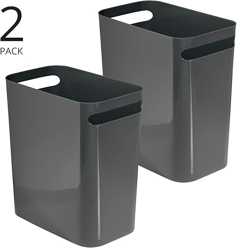 Miniatura 2 de mDesign - Basurero plástico rectangular y grande, con asas, para baño, cocina, oficina en casa, dormitorio, habitación de los niños, 30cm