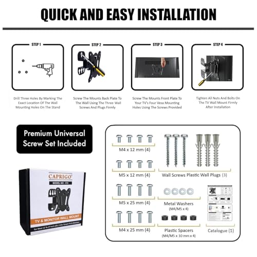 Image of Caprigo Heavy Duty TV Wall Mount Stand for 12 to 27 inches LED /LCD /Monitor Screen's, Full Motion Universal TV & Monitor Wall Mounting Bracket with Swivel & Tilt Adjustments (M414)