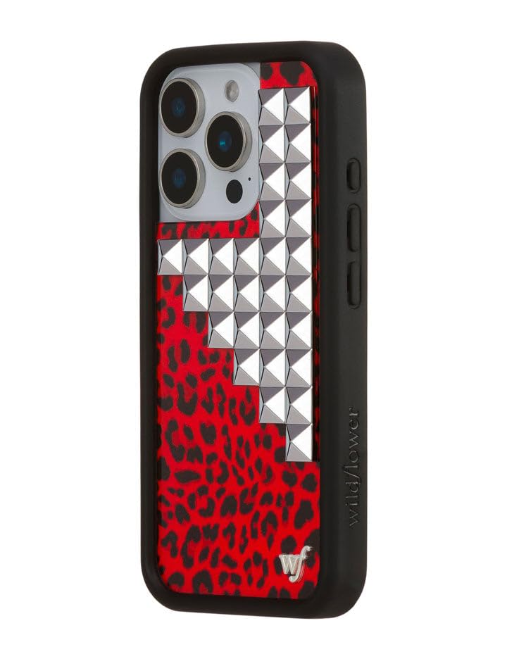 Image of Wildflower Cases - iPhone 16 Pro Compatible - Stud Collection - Red Meow | Impact-Certified 6.5 ft Drop Protection Case, Raised Protective Bumper, Cute Aesthetic Design, Women-Owned Small Business