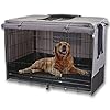 Rachmi Privacy Dog Crate Cover 48 Inch, Durable 600D Canvas Water Resistant Windproof Pet Kennel Cover for Universal Wire Crate with Double Doors, (49”Lx31”Wx33”H, Gray/Black)