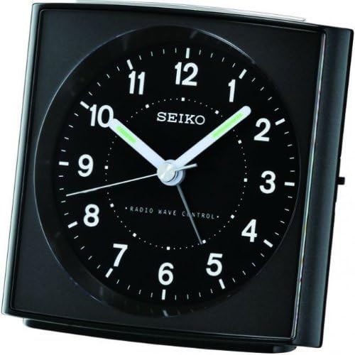 Radio Controlled Bedside Alarm Clock, Quartz/Battery Operated with Light. Black Case. QHR021K
