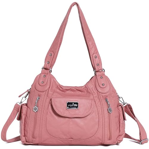 Angel Kiss Women Handbags Shoulder Bags Washed Leather Satchel Tote Bag Mutipocket Hobo Purse