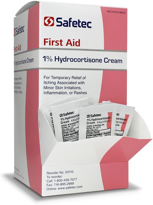 Safetec 1% Hydrocortisone Cream - 0.9 Gram Packets - Box of 144