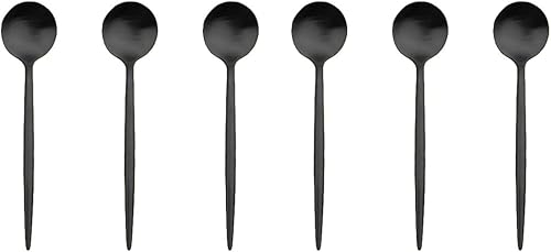 Miniatura 8 de Cuchara de postre de acero inoxidable 1810 de 7.2 pulgadas, moderna de color negro puro mate, 6 piezas, cubiertos de campamento, boda, festival,
