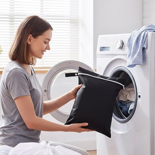 DOPENSPI 2 Stück Wasserdichter Wet Bag, 40x30 cm Wiederverwendbarer Wasserdichte Dreckwäsche Beutel Reise Nasssack mit Reißverschluss für Badeanzüge Strandtücher Windeln(2 Schwarz)