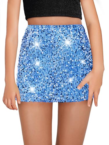 Minifalda de lentejuelas para niñas con purpurina brillante y cintura elástica cómoda