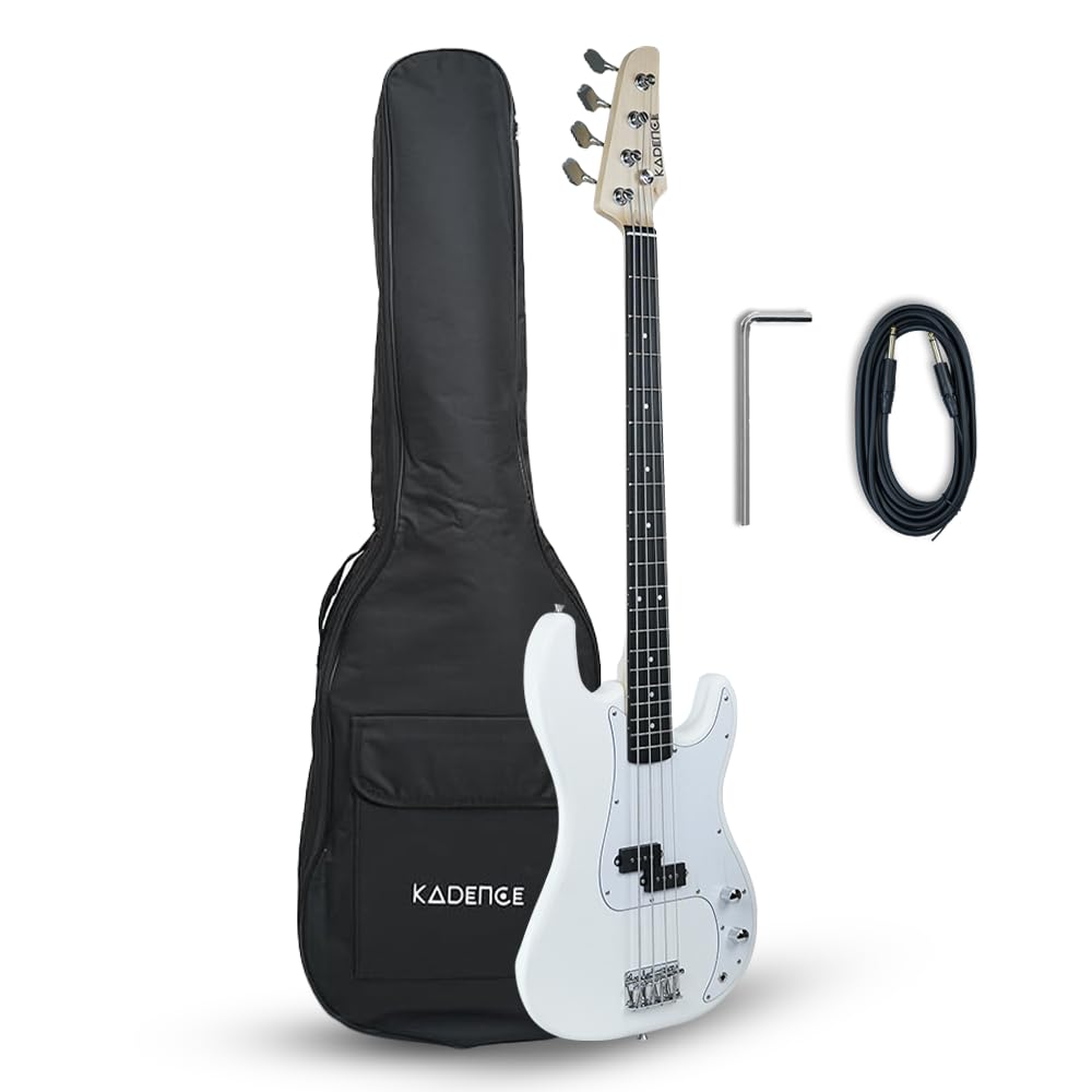 Kadence PBWH Tennessee 46.5” Electric Bass Guitar (P-Style) S-S Pickup | Solid Poplar Wood Body, Maple Neck | Split-Coil Pickup | Fixed Bridge | Gig Bag + Cable | Matte White-image-14