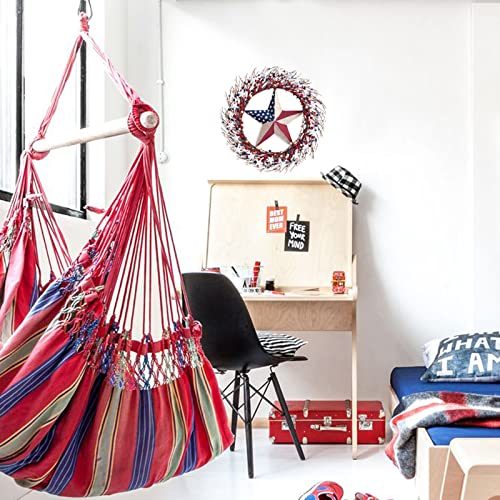Tempus 4Th Of July 18 Inch Independence Day Red White And Blue Berry Wreath Metal Pentagram Embellished Burlap Pentagram Wreath Patriotic Ornament Memorial Day Flag Day Veterans Day #TOP5