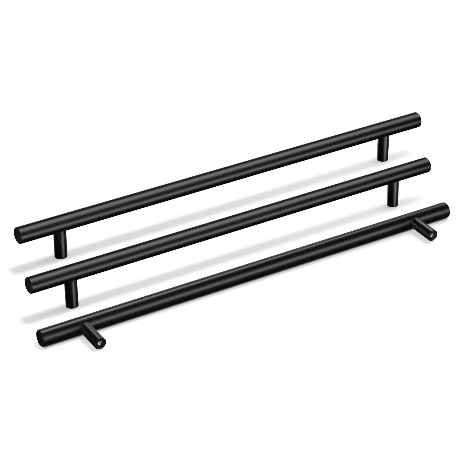 Goldenwarm 16 Pack Black Kitchen Cupboard Handles 256mm(10inch) Hole Centers, Black Drawer Handles Stainless Steel T-Bar Drawer Pulls