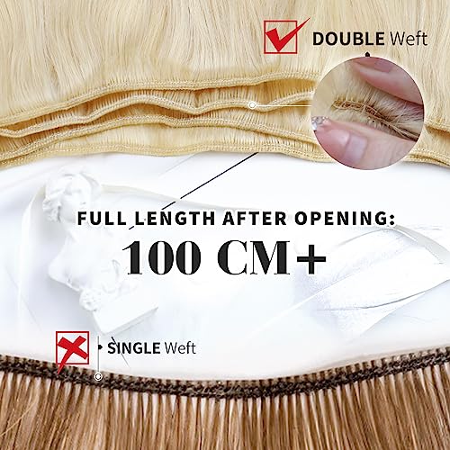 Moresoo Sew in Hair Extensions 20 Inch Medium Brown with Platinum Blonde Double Weft Hair Extensions Real Human Hair Highlight Blonde 100g/Pack #P6/60 - Image 3