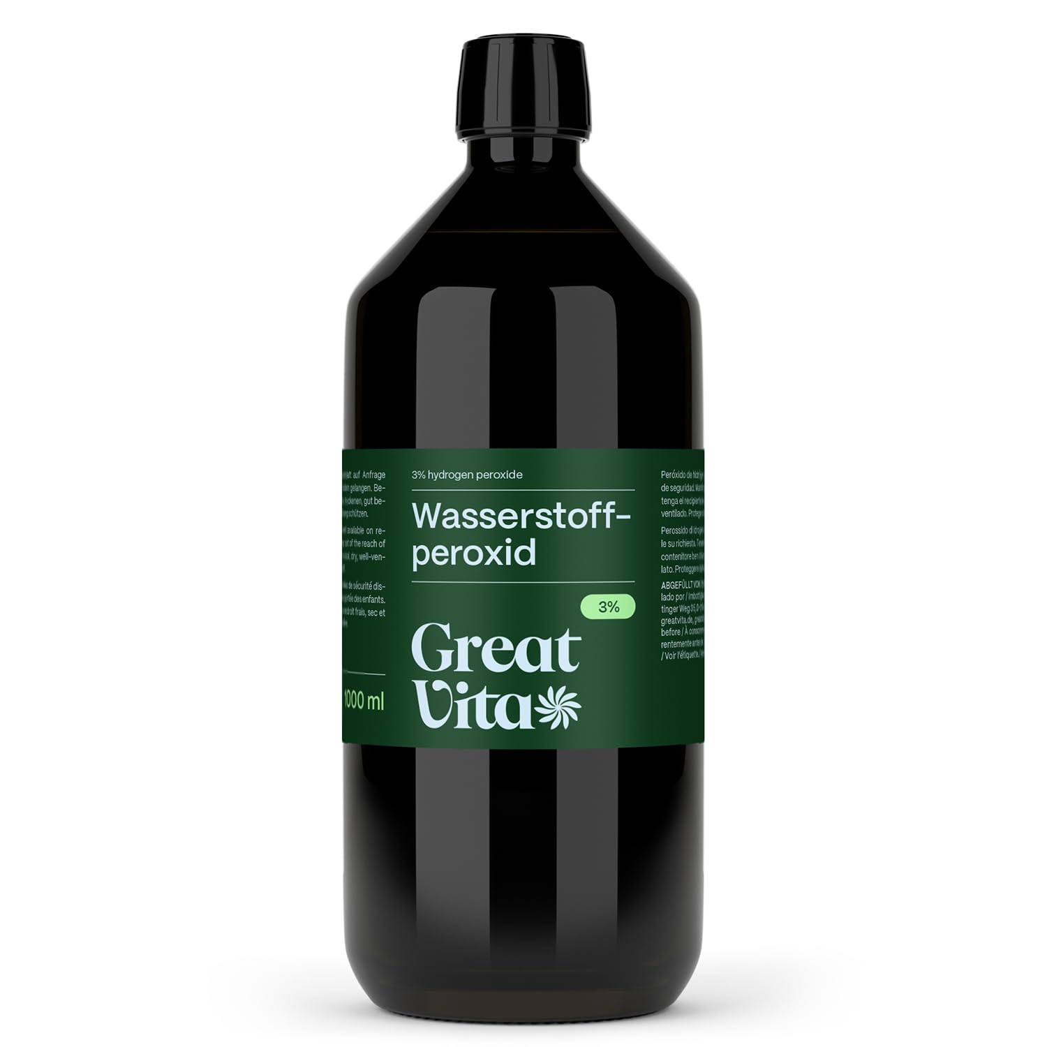GreatVita Wasserstoffperoxid, 1er Pack (1x 1000ml) - 3% Lösung | Hochreine Qualität, mit Stabilisator | Vielseitig einsetzbar für Haushalt und technische Anwendungen