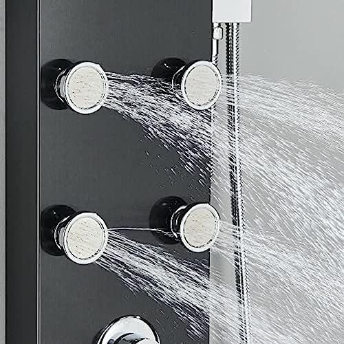 LED Light Shower Panel Tower Rainfall Waterfall Shower Head with Massager Jets Body System Jet-Black A,Black G miniatura 7