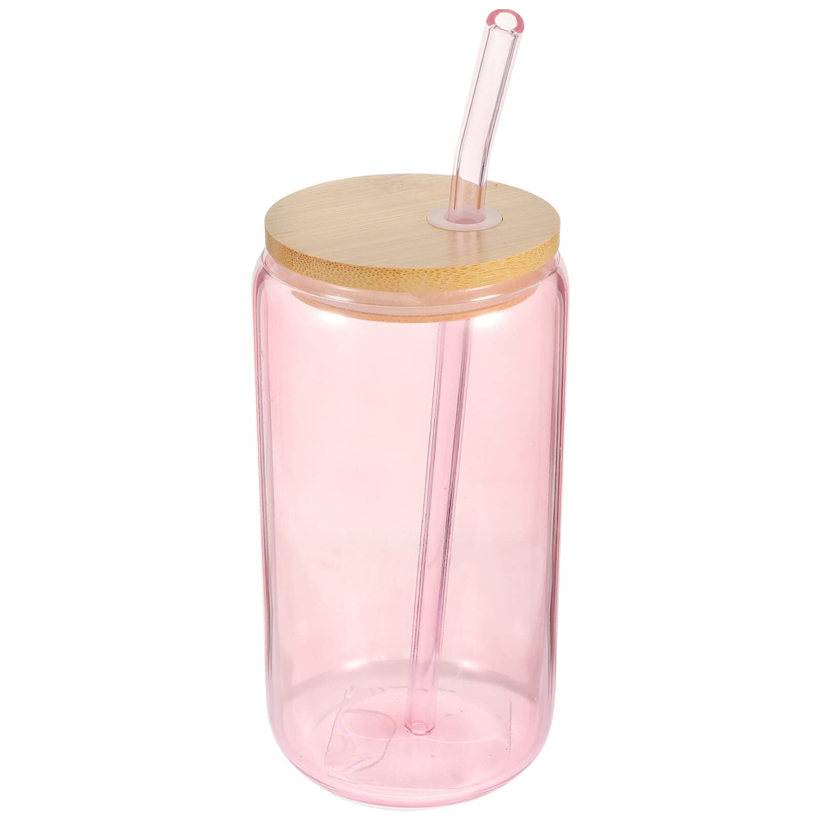 KALLORY 1 Set Juice Glass Cups with Lids and Straws with Design Iced Coffee Glasses Clear Glasses Coffee Tumbler Glass Cups Jar Reusable Glass Cup Rock and Roll Cola Cup Travel Wood