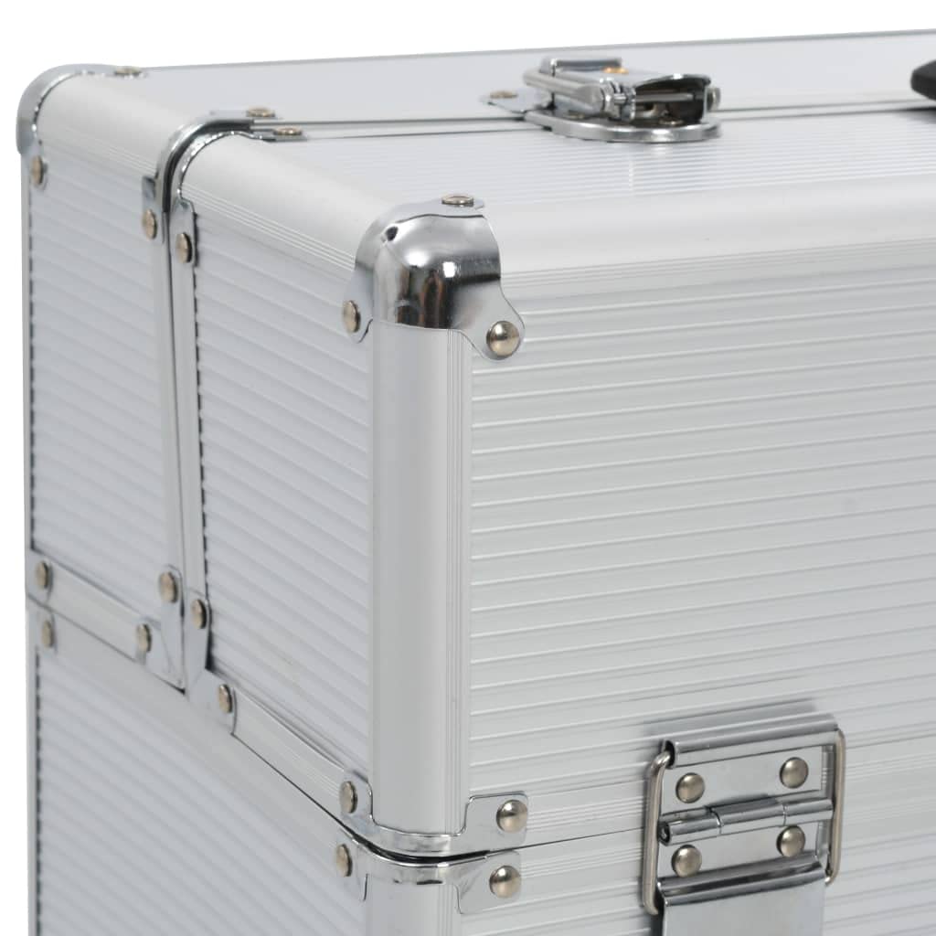 Caja de herramientas de aluminio 47 x 36 x 20 cm plateada con tapa con cerradura, asa incorporada, resistente para taller, garaje, bricolaje y transporte, organizador para tornillos y piezas