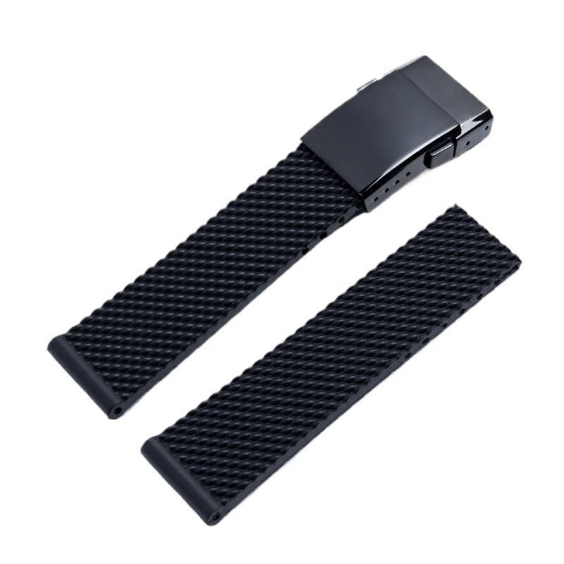 Bracelet de montre en caoutchouc noir brillant 24mm pour Breitling Avenger