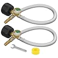 2 Packs RV Propane Hoses with Gauge,18 Inch Stainless Steel Braided Camper Tank Hose,Rv lp Gas Hoses Connector for Standard Two-Stage Regulator, 40Lb 250PSI,1/4" inverted male flare /QCC1 Fitting